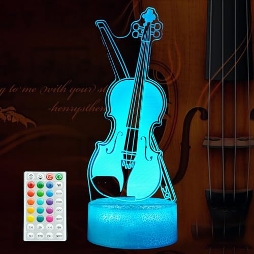 POSSHE Luce notturna a forma di violino, regalo di violino, lampada a illusione 3D con 16 colori che cambiano, timer, 4 modalità flash e intensità variabile, decorazione per la cameretta dei bambini