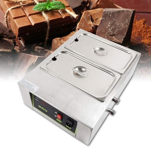 DMMFTERL 2 Pan Commercial Food Warmer Commercial Electric Chocolate Warmer Boiler Tempering Machine Melting Pot Electric Steam Table Countertop Food Warmer Hot Well, for Catering and Restaurants