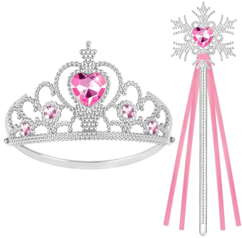 HOTUT Girls Princess Elsa Dress Up Accessories Set, Elsa Princess Dress Up Accessories Set, Tiara Crown and Fairy Magic Wand, for Girls Birthday Party Halloween Cosplay - Pink