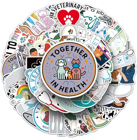 50 Pcs Veterinarian Stickers for Kids Teens Adults Boys Girls Gift,Veterinarian Stickers Pack for Laptop,Skateboard,Luggage,Car,Bike, Cup,Computer,Water Bottle Decor,Vinyl Waterproof Stickers