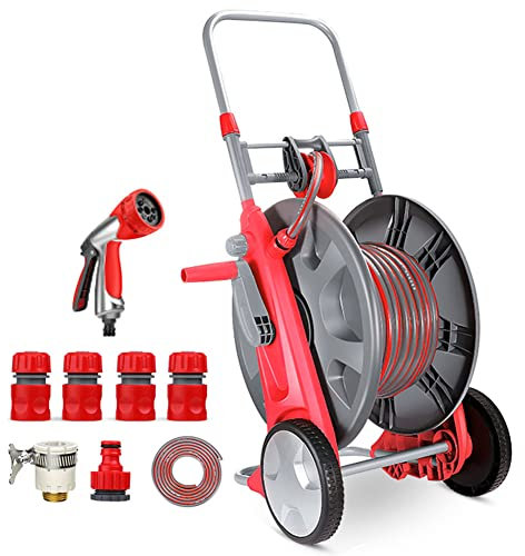 Carrello avvolgitubo da giardino con tubo flessibile, resistente carrello avvolgitubo dell'acqua con ruote con ugello e accessori, capacità del tubo flessibile da 160 piedi da 1/2 pollici per esterni