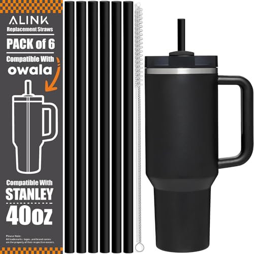 ALINK 6 cannucce riutilizzabili per Stanley Adventure Travel Tumbler, cannucce in plastica compatibili con tumbler Stanley da 40 oz Nero
