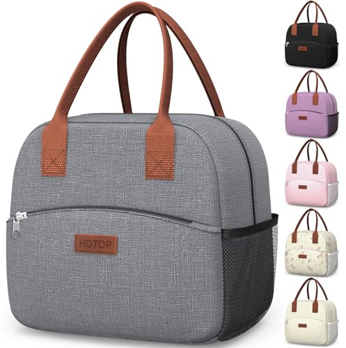 HOTOR Insulated Lunch Bags for Women Men Cooler Lunch Box, Grey | Wear-Resistant, Leak-Proof, Large Capacity, Multi-Functional Bag for Work, Office, Picnic, Adult, 27.0 x 15.0 x 24.0 cm