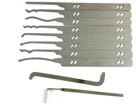 TPM Go Professional Preferred LockPick Training Set, 10-Piece Wave Picking Hook with Transparent Practice Lock for Beginner,Locksmith (Only Tools)
