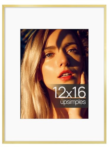 upsimples Aluminum 12x16 Picture Frame Gold, Display Photo 8.5x11 with Mat or 12 x 16 without Mat, Wall Hanging Metal Poster Frame with Acrylic Cover, 1 Pack