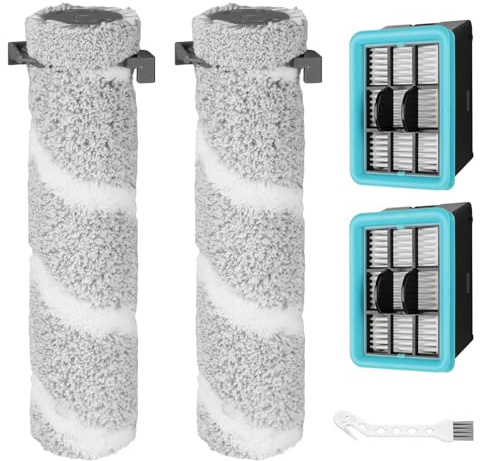 MAKKULN 4111A Brush Filter Replacement Parts for Bissell CrossWave Edge 4111A Multi-Surface Hard Floor Cleaner Wet Dry Vacuum, 2 Brush Rollers 2 Filters, Part No. 1640897 1637755