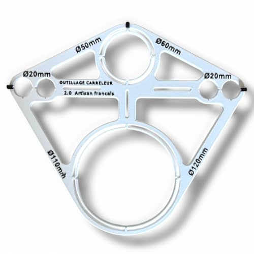 Dima foratura per WC sospeso – modello di tracciamento con 6 diametri Ø20-120 mm – guida per fori precisi su piastrelle e pareti – strumento cantiere professionale – Outillage Carreleur 2.0