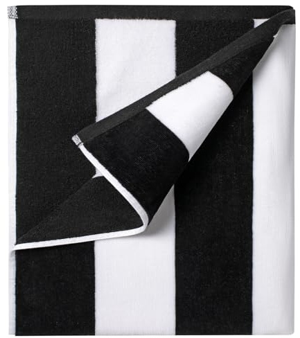 Ouxiaobai Serviette de plage surdimensionnée en coton – 89,9 x 178,8 cm – Grande serviette de piscine à rayures douce (noir)