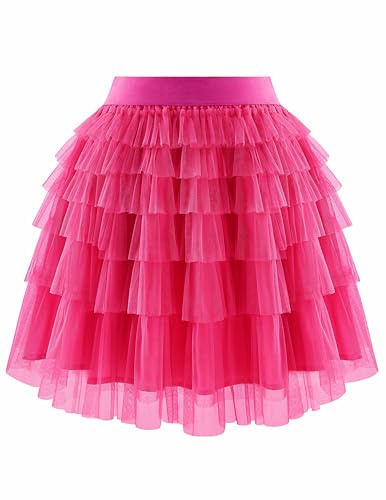 Bbonlinedress Tutu Falda de Tul Enagua para Cosplay Carnaval Disfraces Falda Ballet Corta de Baile Tul Falda de Pastel de Malla para Mujeres Adultas Fuchsia M