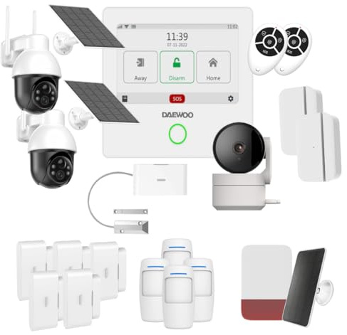 Daewoo - Allarme connesso WiFi/GSM Touch da 4,3 AM504, sistema wireless e senza abbonamento, compatibile con animali, sensori inclusi + telecamera di sorveglianza Full HD, applicazione mobile inclusa