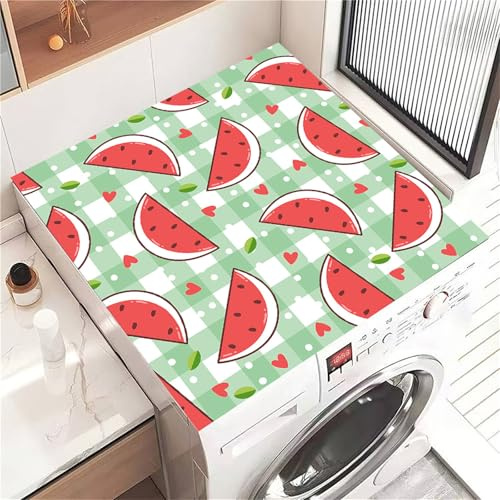 Highdi Housse de Protection pour Machine à Laver Top, Pastèque d'été Coussin de Machine à Laver Antidérapant, Tapis de Protection pour Dessus Sèche-Linge Séchage Rapide (Vert 1,30x40cm)