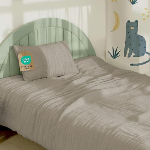 Dreamzie - Baby & Kinderbettwäsche Set 100x135 cm + Kissenbezug 40x60 cm | Musselin Bettwäsche aus 100% Baumwolle · Oeko-TEX Zertifiziert · atmungsaktiv & hautfreundlich · Taupe