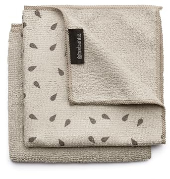 Brabantia Sinkside Microfibre Dish Cloths, Machine Washable, Absorbs 7 Times its Weight, Kitchen Cloths for Cleaning Dishes & Countertops, Less Detergent Needed, Set of 2 Cleaning Pads, Soft Beige