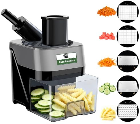5-in-1 Electric Vegetable Chopper, Commercial Food Dicer - Multifunctional Vegetable Cutter Processor with Dual Feed Chutes for Dicing, Slicing, Grating and Julienning