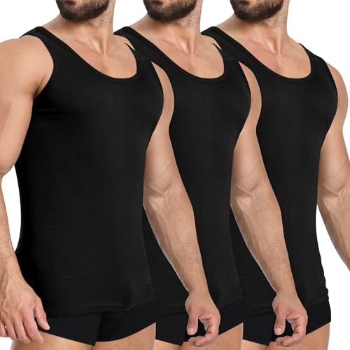 YOUCHAN Pack de 3 Camisetas Tirantes Hombre, sin Manga, 100% Algodón, Varias Tallas S-5XL