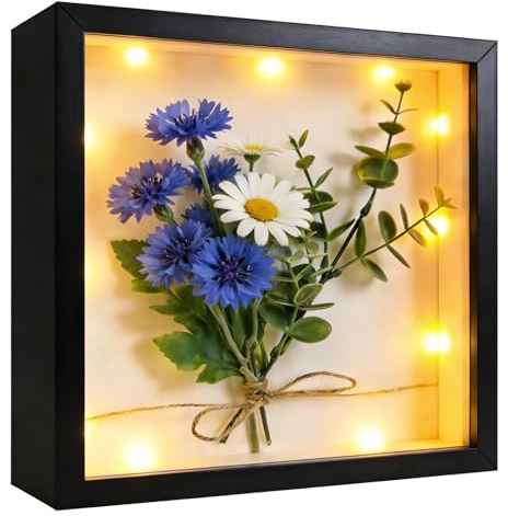 REGAPOG 3D Bilderrahmen zum Befüllen 30x30 cm, Tiefer Bilderrahmen Schwarz 3 cm mit LED Lichtern, Shadow Box Objektrahmen für Wand & Tisch, für Fotos, Hochzeitsstrauß & DIY Kunstwerke (1, A Schwarz)