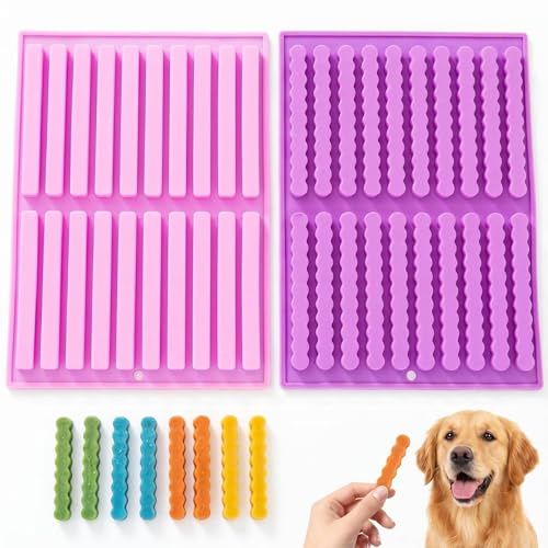 2 Stück Müsliriegel Backform,Silikonform Hundeleckerli(26x17 cm),Wiederverwendbar Riegel Silikonform riegel,20 Streifen Hunde Backmatte Hundekekse,für DIY Hundeleckerlies,Kekse,Schokolade,Süßigkeiten