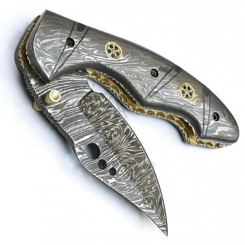 PAL 2000 KNIVES Coltello tascabile pieghevole in acciaio di Damasco, realizzato a mano, con fodero 9028