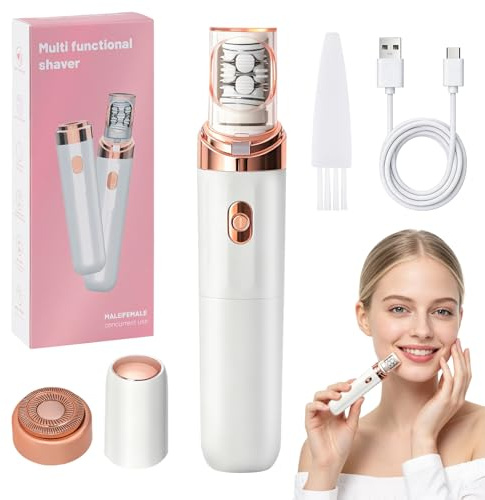 Epilierer Damen Gesicht - Doppelkopf Gesichtsrasierer Frauen mit LED Licht, 2-in-1 Damenrasierer Elektrisch, Rasierer Damen für Lippen, Arme, Achseln, Bikinizone, USB-aufladbar Intimrasierer, Epilator