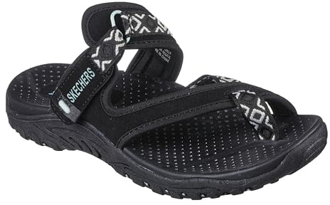 Skechers Women's Reggae Trailway Flip Flop, Black/White, 7 M US