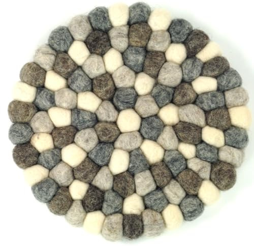 Filzuntersetzer aus bunten Filzkugeln, dekorativ rund Ø 20 cm, hellgrau | 100 % Wolle, schmutz- und wasserabweisend, handgefertigt, leicht zu reinigen, ideal für Gläser und Flaschen.