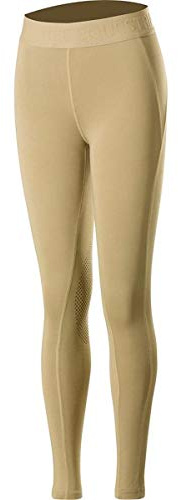 HORZE Elsa Children's Silicone Knee Patch Tights, Horse Riding Leggings for Kids Horse Riding & Performance Sports | Tan X-Small