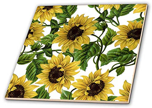 3dRose Watercolor Retro Summer Sunflower Vintage Flower Pattern - Ceramic Tile, 8-inch (ct_293229_3)