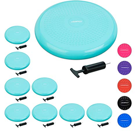 Relaxdays 9 x Balance Kissen, 140 kg Maximalgewicht, Balance Pad mit Luftpumpe, Ballsitzkissen mit Noppen, Fitness Kissen, grün