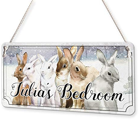 Beenanas Rabbit Family Watercolour Rabbits Personalised Childs Bedroom Door Sign Name Plaque