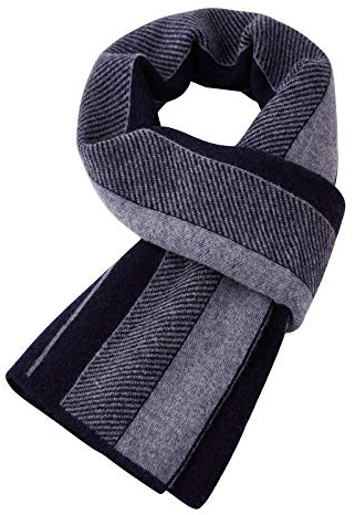 WANYING Herren Kaschmir Schal (65% Wolle+35% Kaschmir) Wolleschal Strickschal Herrenschal Extra Warm Weich für Winter Herbst - Gestreift Kariert