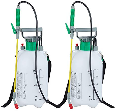 Relaxdays 2er Set Drucksprüher 5 Liter Sprühdose Schlauch & Gießlanze Pumpwirkung Garten verstellbar weiß