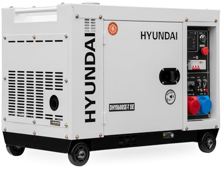 HYUNDAI Diesel Generator, Stromerzeuger mit 7.9kVA (400V) / 6.0kW (230V), Notstromaggregat für Baustellen, Stromgenerator, Stromaggregat (DHY8600SE-T mit 230V/400V Anschlüssen)