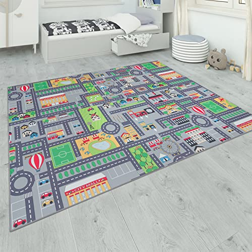 Paco Home Teppich Kinderzimmer Kinderteppich Spielteppich Straßenteppich rutschfest Mädchen Jungs, Grösse:80x150 cm, Farbe:Grau 3