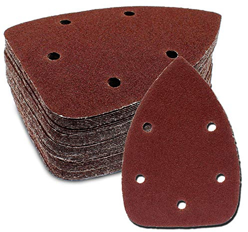 Cionyce 50 Pcs 80 Grit Mouse Detail Sander Sandpaper 5 Hole Mouse Sandpaper Hook and Loop Sander Pads Sanding Sheets for 140mm Sanding Machine