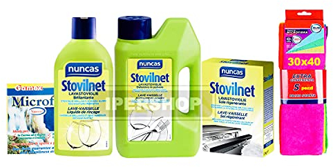 SET STOVILNET: DETERSIVO IN POLVERE 1,2KG+LAVASTOVIGLIE BRILLANTE 250ML+SALE RIGENERANTE 1,5KG+ PANNO GAMEX MICROFIBRA+ Pacco 5 Pezzi Panni Microfibra 30X40 cm