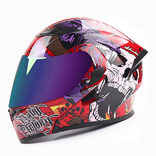 Integralhelm Motorradhelm Full-Face Motorcycle Helmet Klapphelm Modular-Flip-Up Helm Sturzhelm Jet Helm Mit Doppelvisier Sonnenblende Für Damen Herren Erwachsene ECE-Zertifizierung,Rot,XXL
