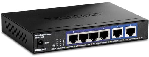 TRENDnet TEG-S762 Commutateur 6 Ports 10G, 4 Ports 2,5 G RJ-45 Base-T, 2 Ports 10G RJ-45, capacité de Commutation 60 Gbit/s, Montage Mural, connexions réseau 10 Gigabit, Noir