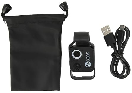 Dilwe 200x Clip On Mikroskop Lupe, Handy Mikroskop LED Objektiv 200x HD Vergrößerung Telefonkamera Makroobjektiv für Outdoor Fotografie (Schwarz ohne CPL)