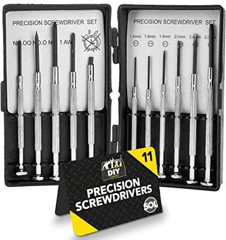 SOL 11pk Mini Precision Screwdriver Set - Small Screwdrivers for Glasses | Small screwdrivers for glasses, watch, PC, laptop and computer repairs, compact tools for tightening and fixing