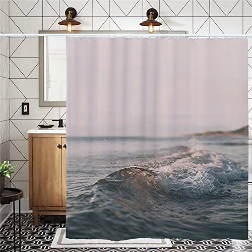 Duschvorhang 250x200cm ,Duschvorhänge Wasserdichter Anti-Schimmel Shower Curtains mit 12 C-Ringe,Verdickter Stoff,Waschbar Stoff Polyester 3D Duschrollo Badewanne Badezimmer Dekor Graues Wellenmeer