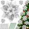 Serwalin 20pcs Christmas Flowers Artificial Silver Poinsettia Flowers Decorations with Clips Stems Glitter Christmas Tree Ornaments Xmas Wedding Party Wreath Garlands DIY