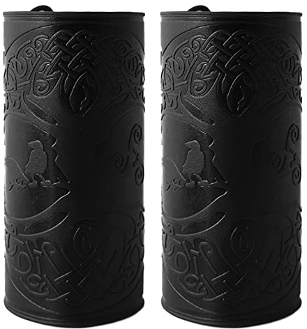 Forreen Bågskytte armskydd långt, 2 delar Gauntlet armband präglat handgjorda vintage medeltida punk PU-läder armstöd för vuxna ungdomar nybörjare skytte (svart)