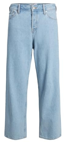 JACK & JONES Men's Wide Leg Jeans Loose Fit Casual Denim 90's Retro Baggy Trend JJIALEX, Colours:Blue, Pant Size:34W / 32L, Leg Length:L32