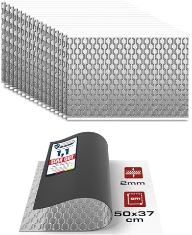 HASKYY 2mm Alubutyl Platten Dämmmatte 3,33m² 500x370mm 18x Anti Dröhn selbstklebend Auto Dämmung - KFZ Lärmschutz, Schalldämmung und Schallschutz