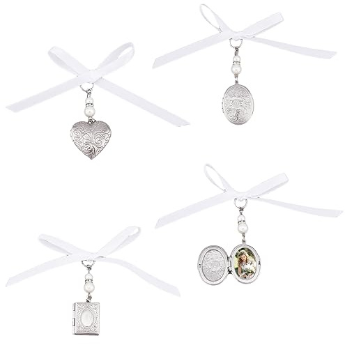 SUPERFINDINGS 3 Colgante de Ramo de Boda de Acero Inoxidable con Forma de Corazón Ovalado Rectangular con Cuentas de Perlas Acrílicas Y Cinta de Satén.