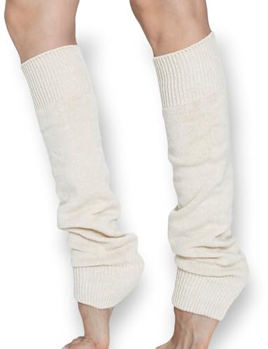 NITESHEYS Lambswool Winter Leg Warmers For Women Natural Wool Footless Thick Long Socks (One Size, Ecru, 1)