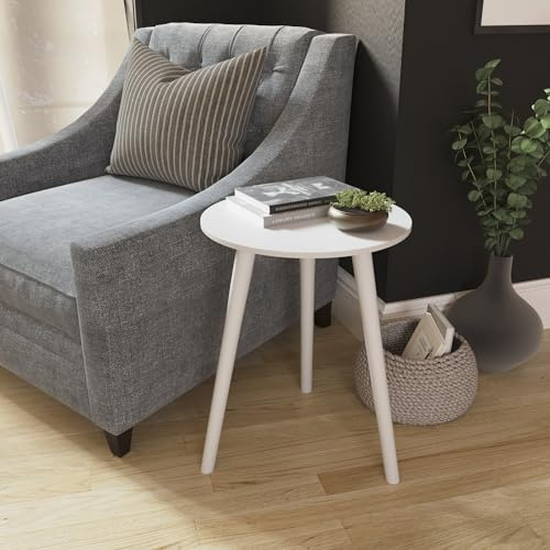 Vida Designs Runder Beistelltisch, Kleiner Beistelltisch für Wohnzimmer, Schlafzimmer, kleine Räume, einfache Montage, H51 x B40 x T40 cm (Weiß)