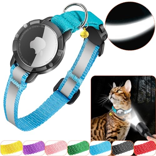 Airtag Katzenhalsband - Integriertes Katzenhalsband Airtag Wasserdicht,Reflektierendes Airtag Halsband Katze Halsband mit Sicherheitsverschluss Gummizug für Kätzchen Klein Hund (Blau S)