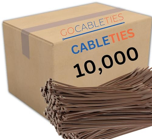 Gocableties Bridas multiusos, color marrón, 200 mm x 2,5 mm, paquete a granel de 10000, bridas de nailon premium de 8 pulgadas, envolturas de plástico para corbatas