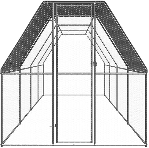 PIXZSSI Hühnerkäfig Outdoor 2x8x2 m Verzinkter Stahl UV- und Wasserbeständig Dach Tierkäfige Praktische Geräumige Außengehege für Hühner, Hennen, Enten und Andere Kleintiere
